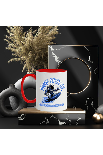 StoryGift Romania Astronaut Space Surfboard Mug. On the waves of the universe, 330ml, Ceramic with M, Cu, STG.