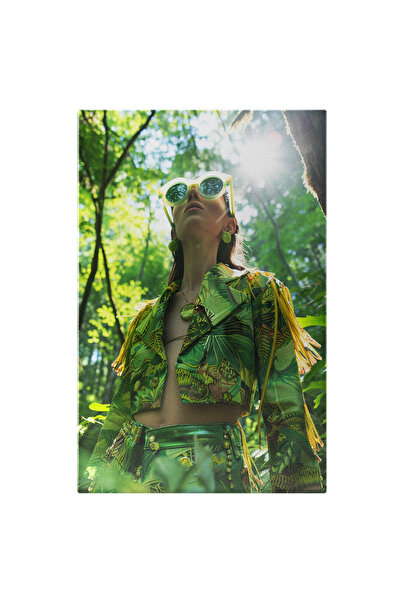 StoryGift Romania Tablou Canvas: Tânăra În Verde Costum În Nuanțele Junglei Ș...