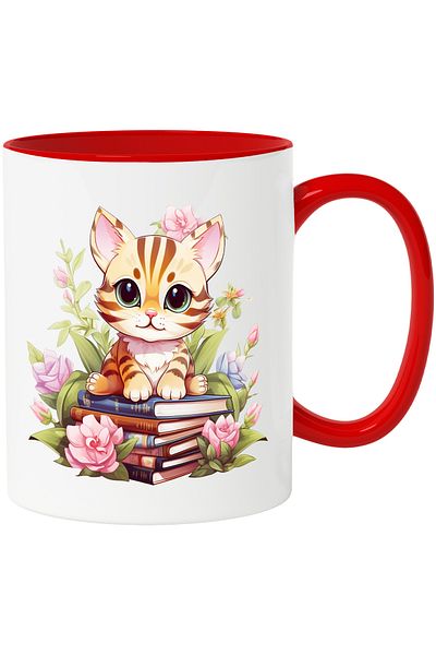 StoryGift Romania Mug with a kitten sitting on a stack of books | illustration | ready to read, With ,STG.