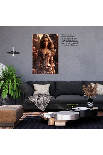 StoryGift Romania Tablou Canvas: Printesa In Rochie Regala Glamour In Oras Contemporan Cu Decor Trandafiri Pictu