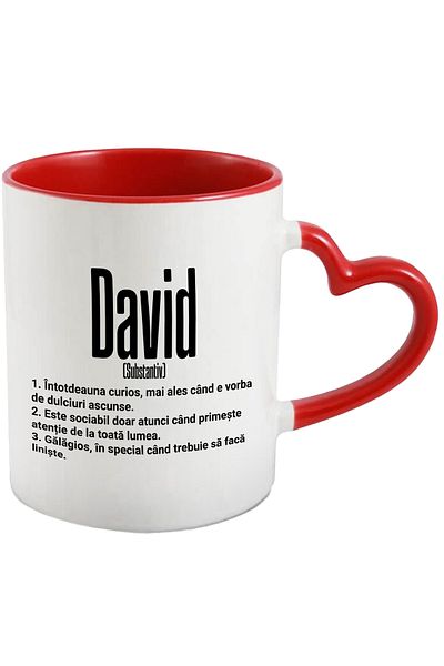 StoryGift Romania Mug With The Name David, With Funny Message, Curious, Sociable, Noisy, 330ml, Ceram, With,STG.