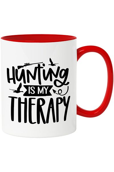 StoryGift Romania Mug with the message "Hunting is my therapy" - hunting is my therapy with Red Handle, Cu Man, STG.