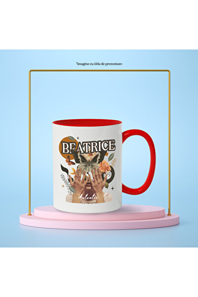 StoryGift Romania Mug With Name Beatrice, Girl Collage, Butterfly, Flowers, Circle, 330ml, Ceramic with Handle, With ,STG.