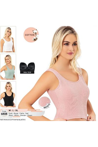 Cansoy Ribbed Combed Cotton Camisole with Pad White Crop 6808