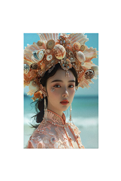 StoryGift Romania Tablou Canvas: Asiatica Cu Palarie Din Scoici Cu Cercei Lun...
