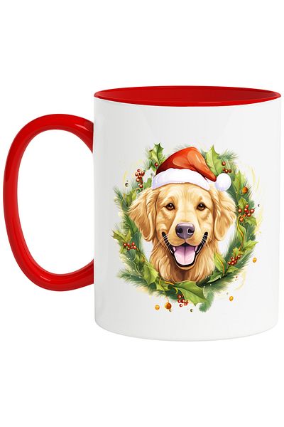 StoryGift Romania Mug with a dog wearing a Christmas hat, illustration, mistletoe, holidays, iron, With, STG