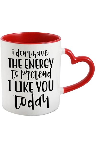 StoryGift Romania Mug for those who don't have the energy to pretend to like you today with Heart Handle, With, STG.