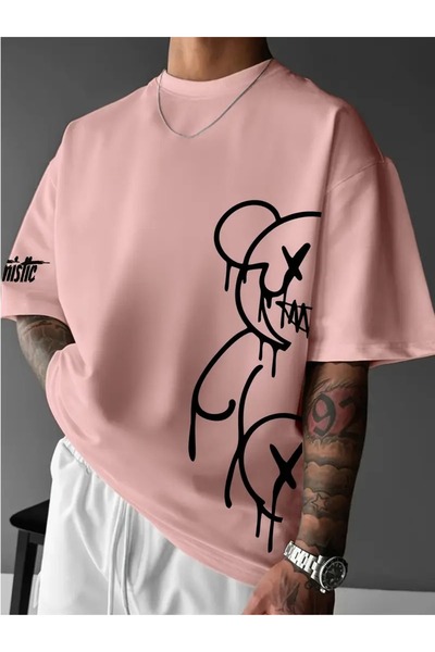 LAND MODA Casual Street Style Geometric Pattern T-Shirt for Men - Black and W...