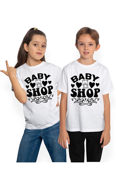 StoryGift Romania Children's T-shirt with hearts for babies with the message "Baby shop" love store 100%, STG.