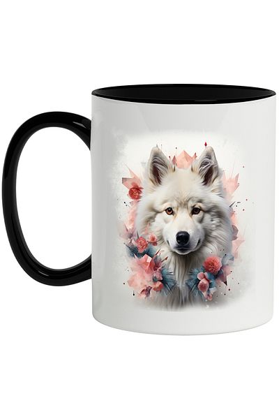 StoryGift Romania Mug With Wolf, Flowers, Leaves, Abstract Illustration, Wild Animal, Multicolor 33, With ,STG.
