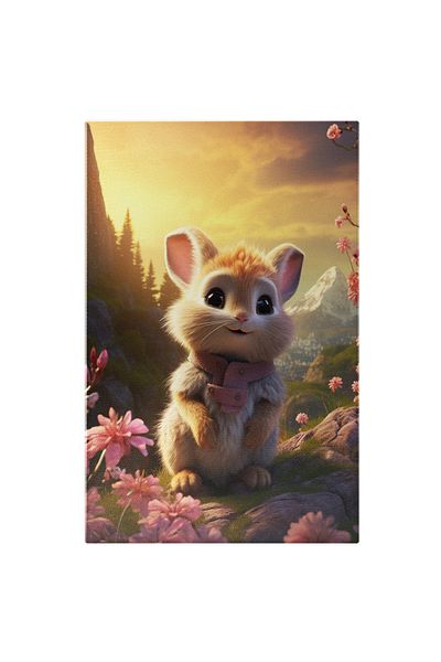 StoryGift Romania Canvas Painting 40 x 25CM The Cute Hamster with Big Eyes and Small Ears next to Flor, STG.