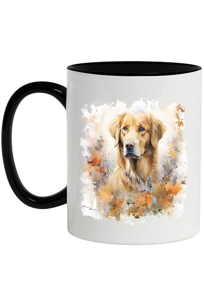 StoryGift Romania Mug With Puppy, Breed, Labrador, Flowers, Leaves, Autumn, Multicolor 330 ml, Ceramic, With ,STG.