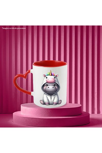 StoryGift Romania Mug with a hippo in a unicorn costume, illustration, cheerful, playful, children, With ,STG.