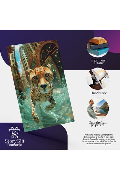 StoryGift Romania Tablou Canvas Inundatia De Apa In Mijlocul Blocurilor De Care Fuge Un Leopard Speriat Sa Se Sa