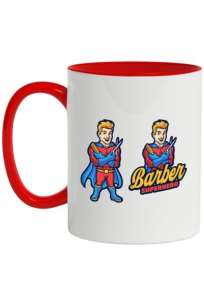 StoryGift Romania Mug With Barber Superhero, Barber, Hero, Comb, Scissors, Multicolor 330 ml, Ce, Cu, STG.