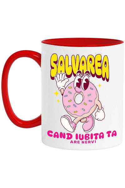 StoryGift Romania Glazed Donut Mug Happy Funny Text Saving When Your Girlfriend Has Nerves, 330m, With ,STG.