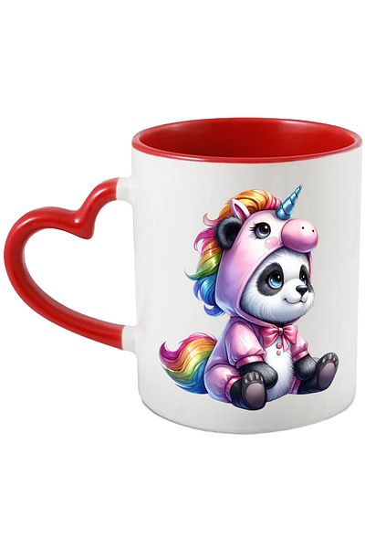 StoryGift Romania Mug with a cheerful, curious Panda bear, illustration, dressed as a unicorn, for children, With,STG.