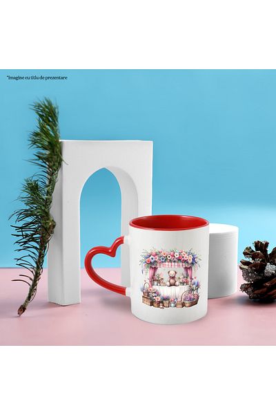 StoryGift Romania Mug with a stall with many flowers | illustration | plants | teddy bear | mi, Cu,STG