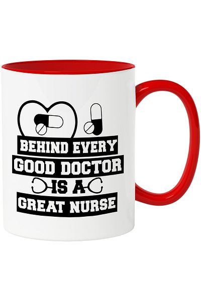 StoryGift Romania Mug with pills and the text "Behind every good doctor is a great nurse, With ,STG.