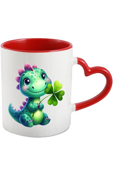 StoryGift Romania Baby dinosaur mug | green | four leaf clover | luck | Ireland | ves, Cu ,STG