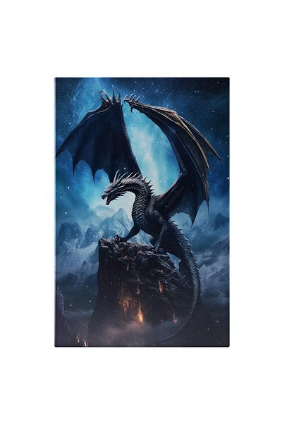 StoryGift Romania Tablou Canvas: Dragon Pe Varful Muntelui - Fantasy Creatura Mitica Pictura Digitala