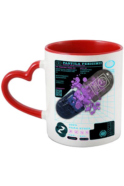 StoryGift Romania Happiness Pill Mug - 100% Stress Free, 330ml, Ceramic with Red Heart Handle, With Ma,STG.