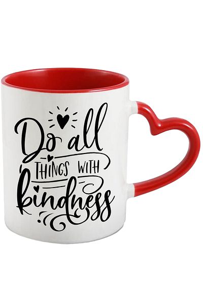 StoryGift Romania Cana Cu Inimioare Si Textul "do All Things With Kindness" - Fa Toate Lucrurile C, Cu ,stg