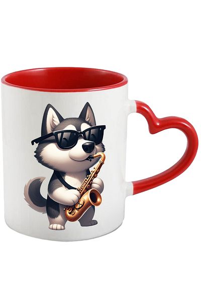 StoryGift Romania Mug with a Husky dog ​​playing the saxophone | illustration | sunglasses | , With ,STG