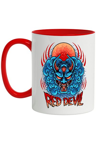 StoryGift Romania Mug With Message In English Red Devil, Oni, Mask, Sun, Demon, Multicolor 330 ml,, With ,STG.