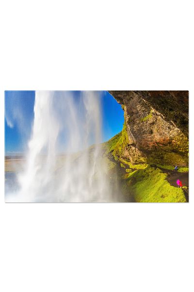StoryGift Romania Tablou Canvas: Cascada Seljalandsfoss In Islanda, O Minunatie Naturala Sub Cerul Albastru Peisa