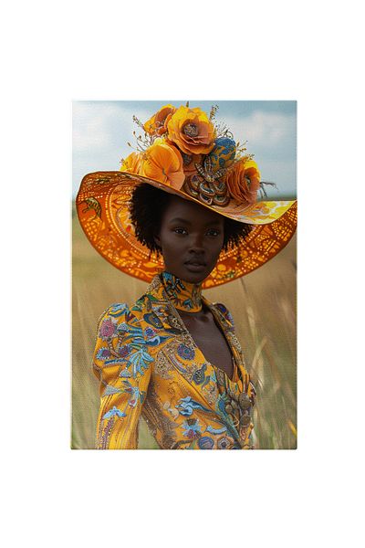 StoryGift Romania Tablou Canvas Fantezia Modei Negresa Avangardistă Îmbrăcată În Flori Brodate Pe Rochie Și Elega