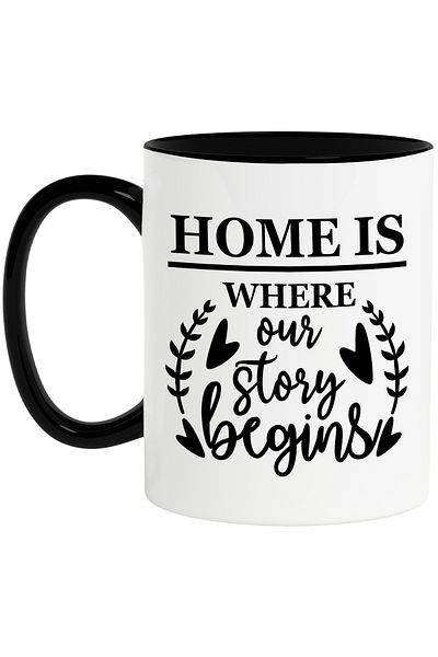StoryGift Romania Mug with hearts and the text "Home is where our story begins" c, Cu,STG.