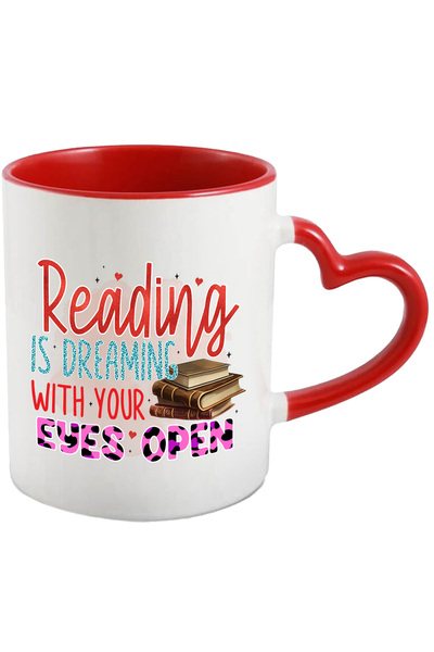 StoryGift Romania Cana cu mesajul un teanc de carti cu mesajul "Reading is dr...