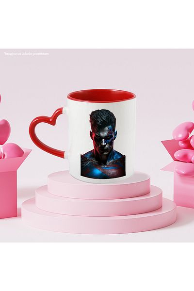 StoryGift Romania Mug with Fierce Man Portrait, Colorful, Blue and Red, Colored Body, Abs Art, With ,STG.