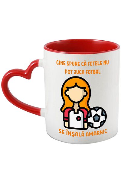 StoryGift Romania Girl and soccer ball mug text who says girls can't play soccer, 330ml, C, Cu, STG.