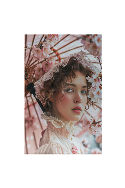 StoryGift Romania Tablou Canvas: O Femeie Cu Par Ondulat Si Umbrela Roz - Mod...