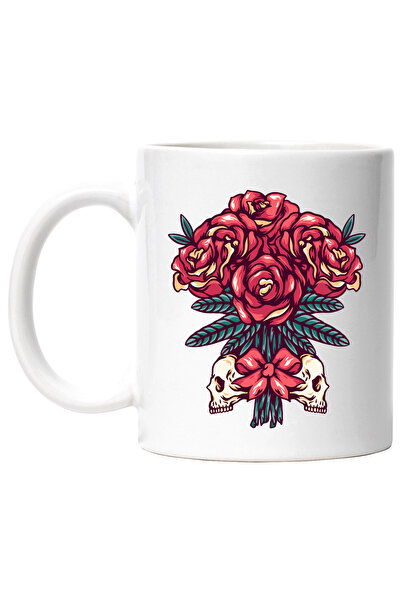 StoryGift Romania Cana Cu Buchet De Trandafiri, Frunze, Cranii, Funda, Multic...