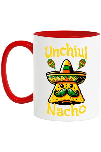 StoryGift Romania Mug Uncle Nacho family love food mexican, 330ml, Ceramic with Red Handle, With Handle, STG