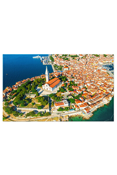 StoryGift Romania Tablou Canvas Vedere Aeriana A Orasului Rovinj, Cu Biserica...