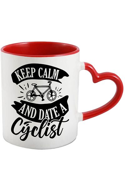 StoryGift Romania Mug with a message urging you to stay calm and meet a female cyclist c, Cu,STG.