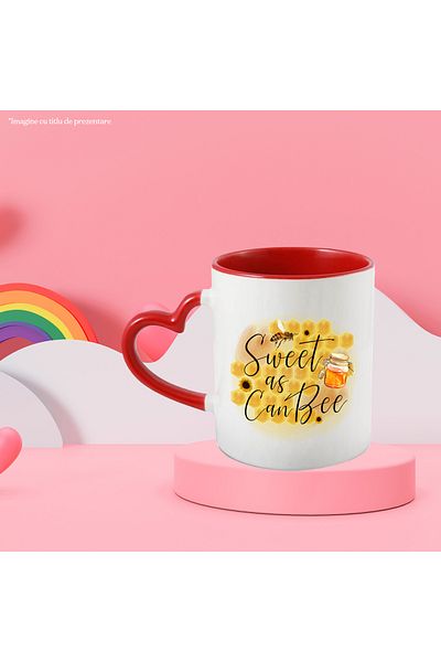 StoryGift Romania Bee mug with honeycomb background with the message "Sweet as Can Bee", sweet, jar, Cu, STG.