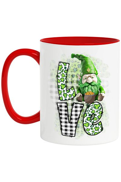 StoryGift Romania Mug with a green bearded elf with the message "Love", illustration, love, treasure, With,STG.