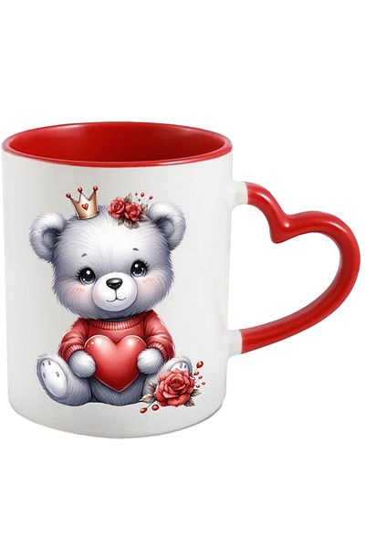 StoryGift Romania Mug with a teddy bear holding a heart | illustration | crown | appreciation, With ,STG.