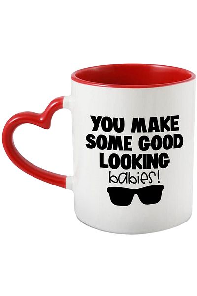 StoryGift Romania Mug with sunglasses and the message "You make some good looking babies" - "faci, Cu ,STG