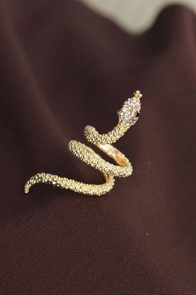 Clariss Adjustable Gold Color Zircon Stone Snake Ring