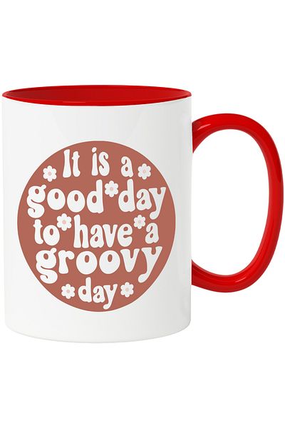 StoryGift Romania Popcorn mug with the text "It's a good day to have a cool day" with Red Handle, With ,STG.