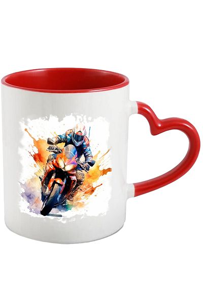 StoryGift Romania Sport Motorcycle Mug, Watercolor Illustration, Motorcyclist, Multicolor 330 ml, With ,STG.