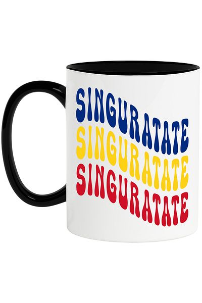 StoryGift Romania Mug The Word Loneliness, in the Colors of the Romanian Flag, Red, Yellow, Blue, with ,STG.
