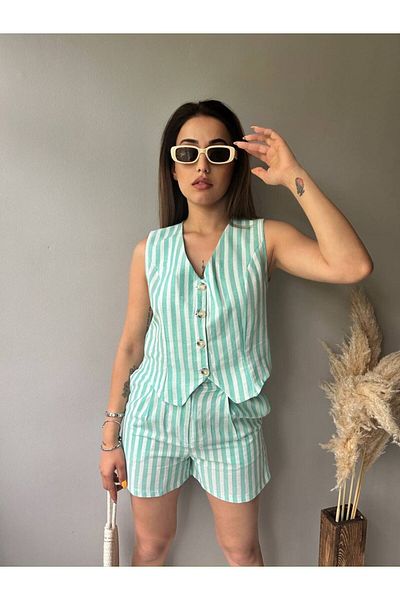 ALLEYTA Women's Shorts Vest Linen Set Mstk New Season