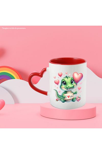 StoryGift Romania Mug with a baby crocodile with the message "I love you", heart-shaped balloon, ado, Cu, STG.
